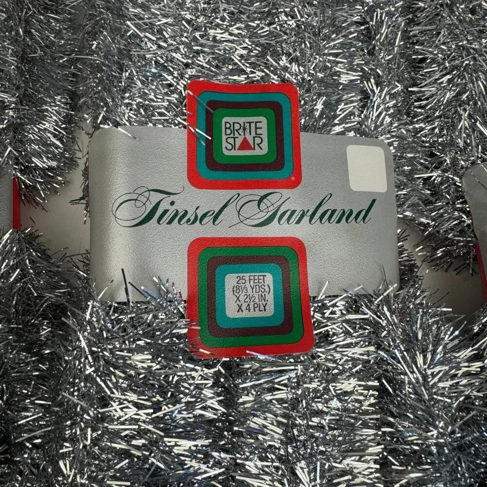 5 Vtg Brite Star Silver Tinsel‎ Garland 25 ft Each Strand Christmas Holiday Prop